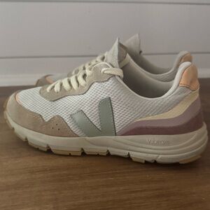 Veja Women's Runner Sneaker in White, Cream, Pastel Green and Pink